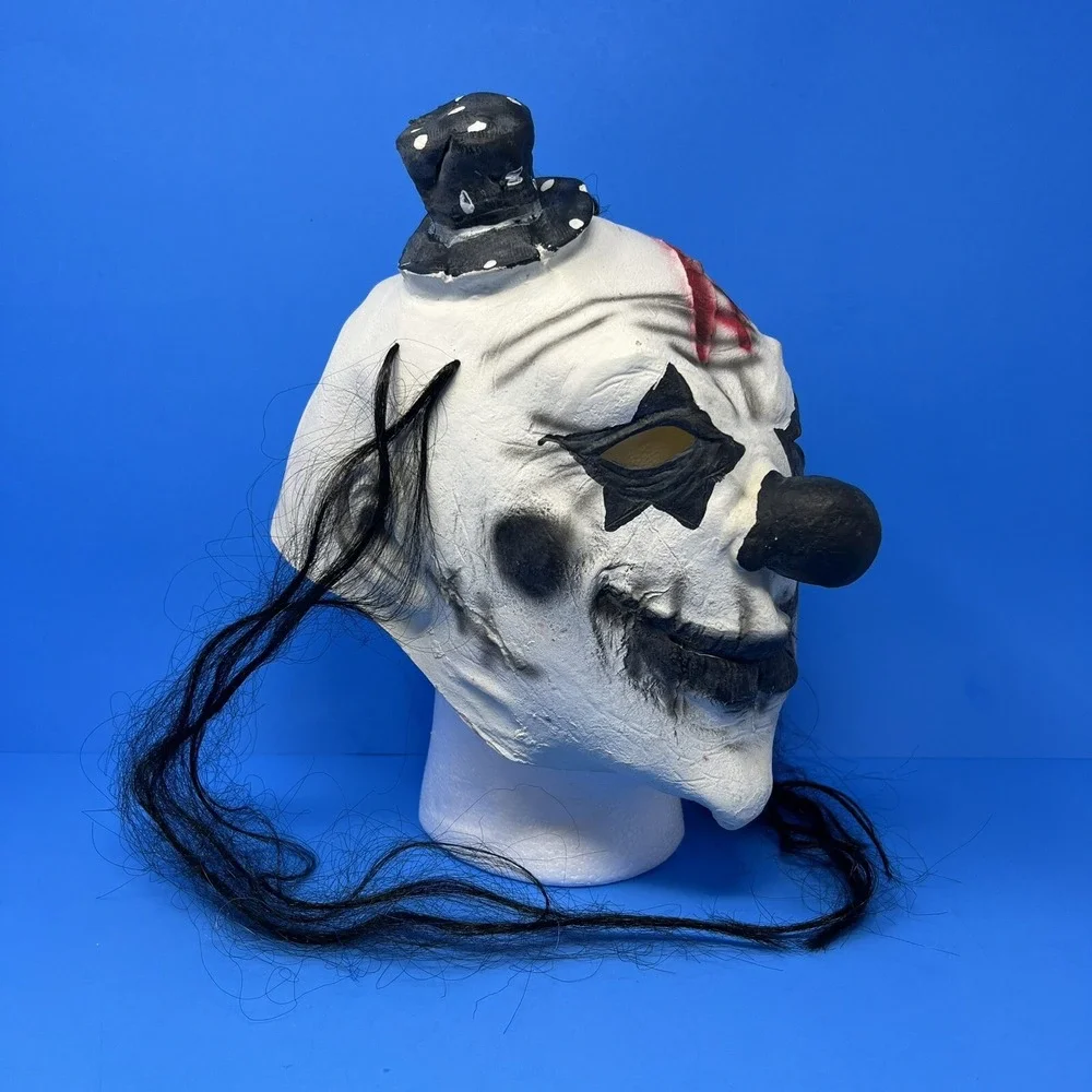 Halloween Evil Clown Scary Mask Carnival Prop Black White Costume-‎ Adult Size